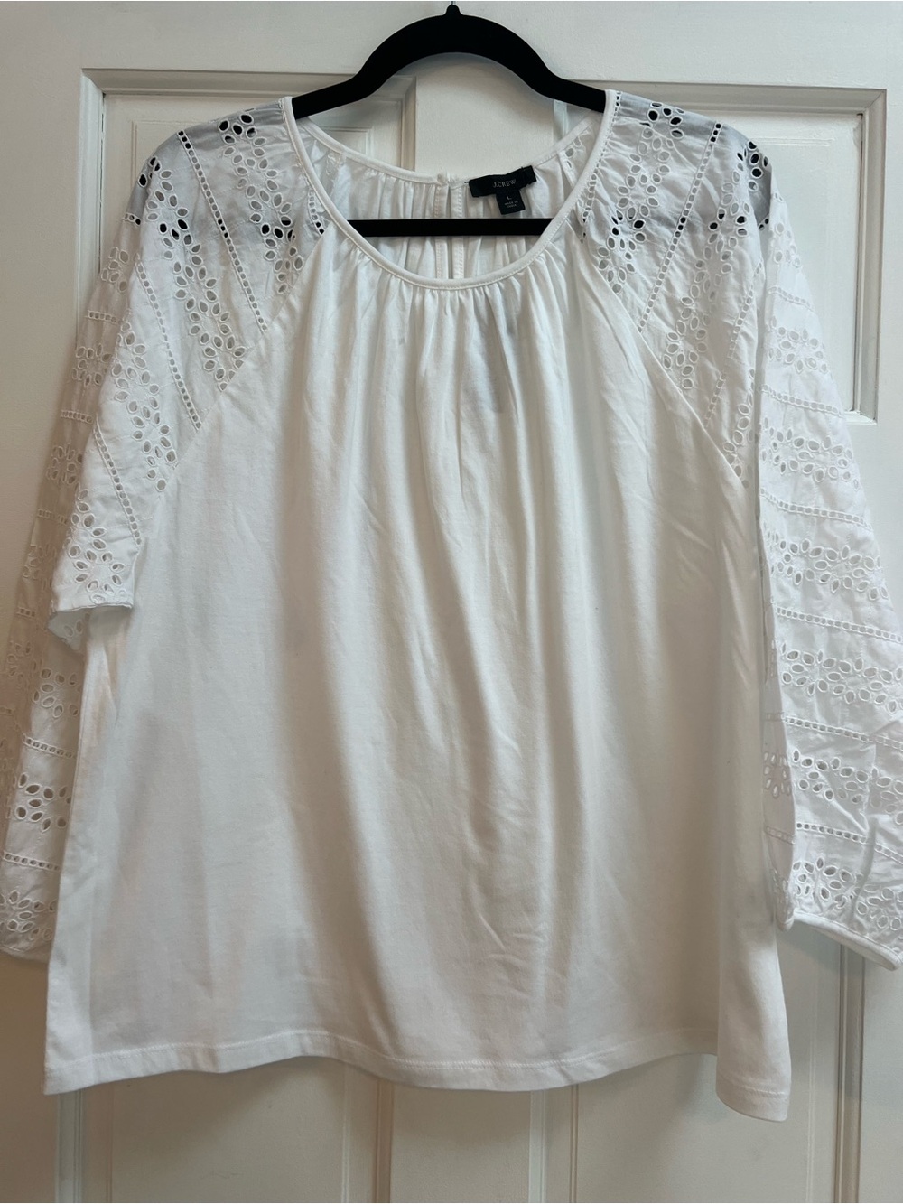 J. Crew White Eyelet Sleeve Cotton Blouse